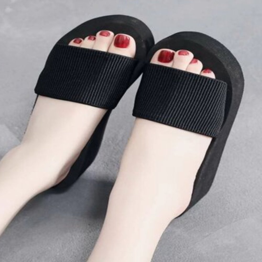 LAST PAIR 8.5-38 Open Toe Wedge Mules Sandal Platform black - Picture 3 of 3